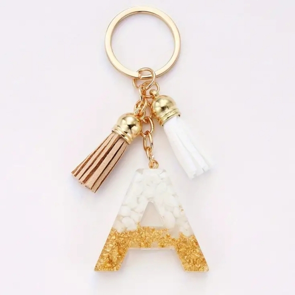 Handbags - NEW! Resin Letter "A" Initial Keychain Purse Charm w/ Double Tassels ~ 🎒, Bag